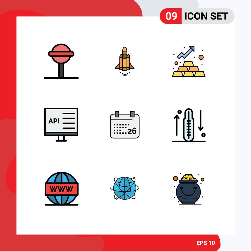 paquete de línea de vector editable de 9 colores planos de línea de llenado simple de desarrollo de día oro desarrollar codificación elementos de diseño de vector editable