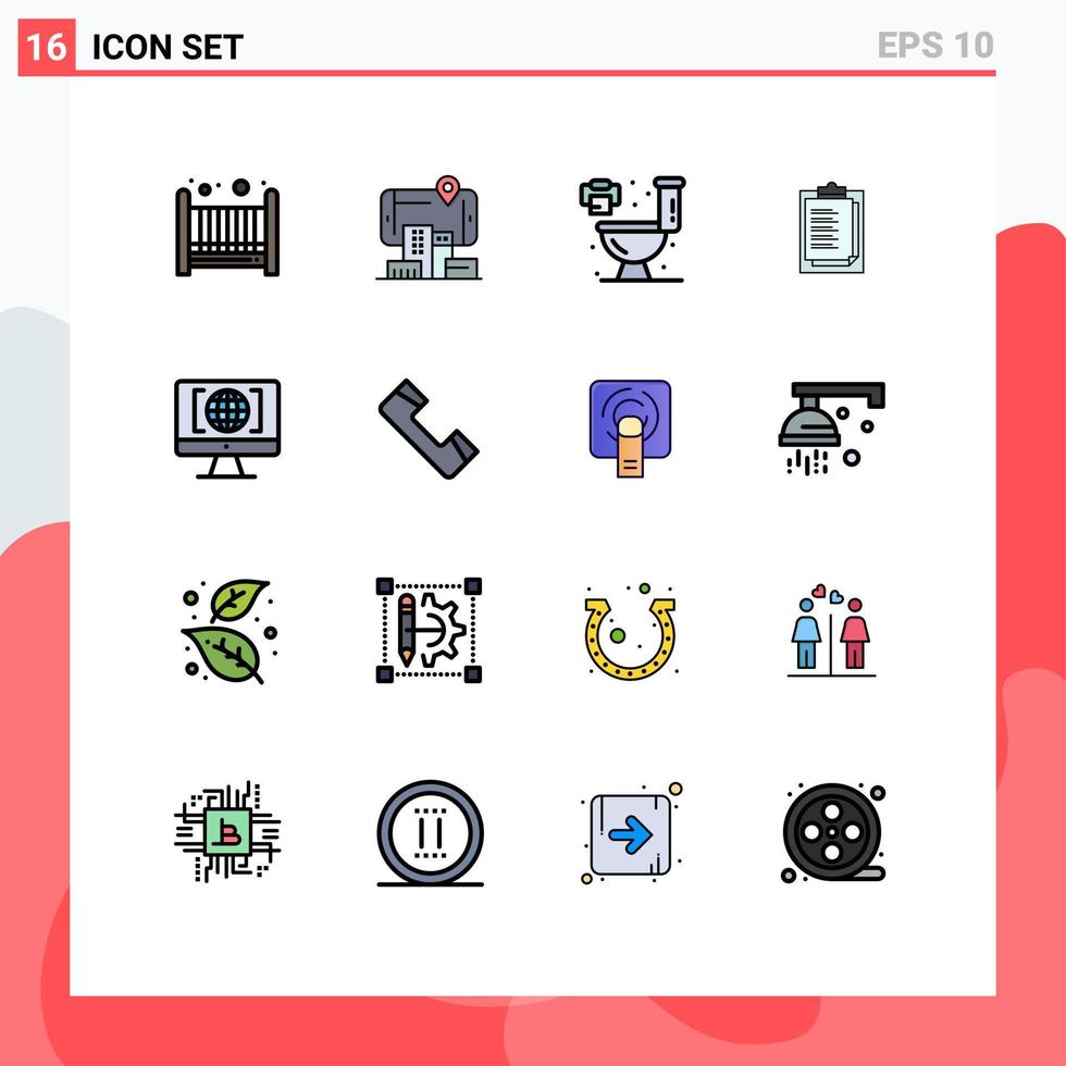 Group of 16 Modern Flat Color Filled Lines Set for big think internet living computer result Editable Creative Vector Design Elements