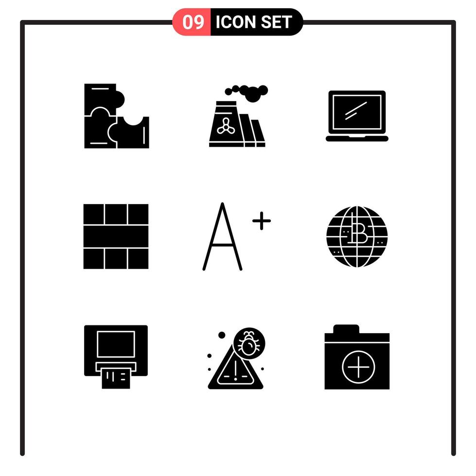 9 Universal Solid Glyph Signs Symbols of workspace interface computer grid laptop Editable Vector Design Elements