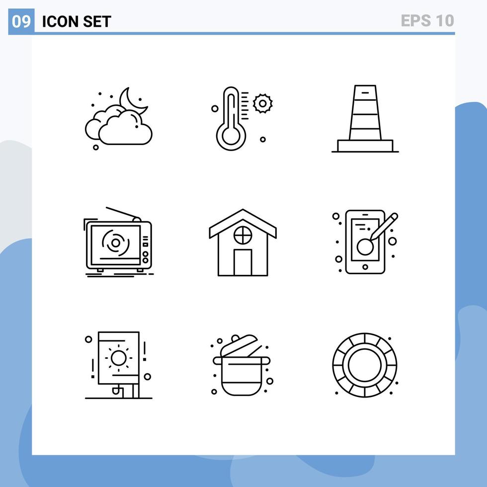 Group of 9 Modern Outlines Set for construction set construction television ad Editable Vector Design Elements