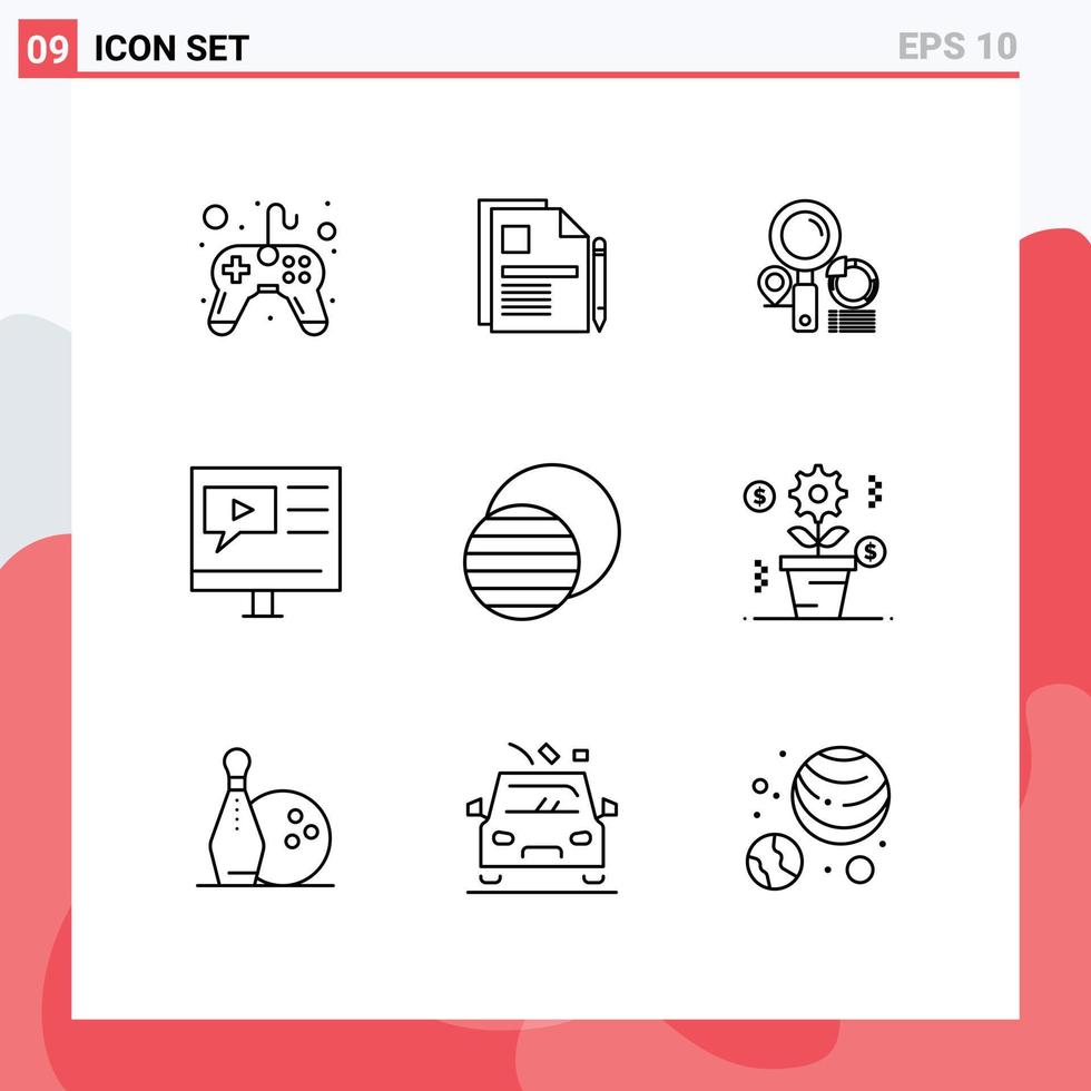 Outline Pack of 9 Universal Symbols of video multimedia sign contract media graph Editable Vector Design Elements