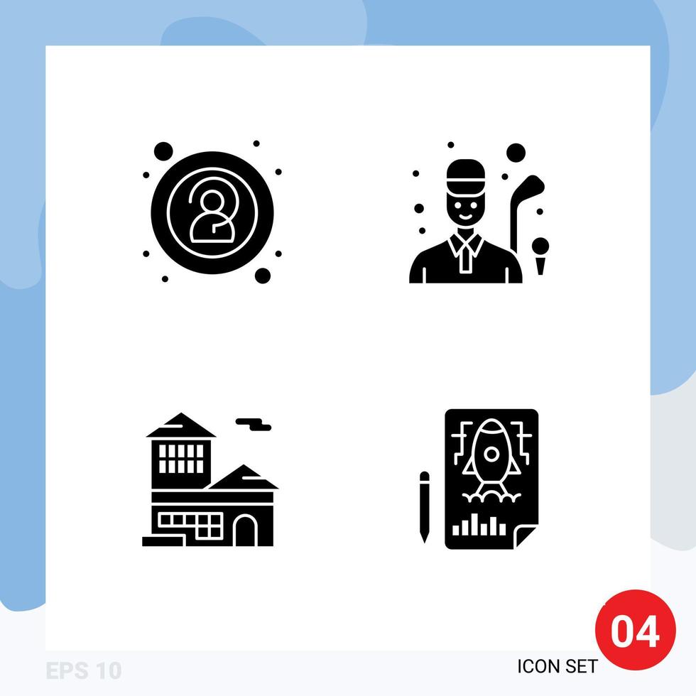 Universal Icon Symbols Group of 4 Modern Solid Glyphs of anonymity building golf game page Editable Vector Design Elements
