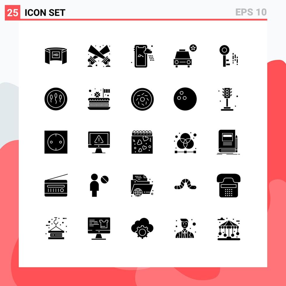 Pictogram Set of 25 Simple Solid Glyphs of security vehicles disco light star car Editable Vector Design Elements