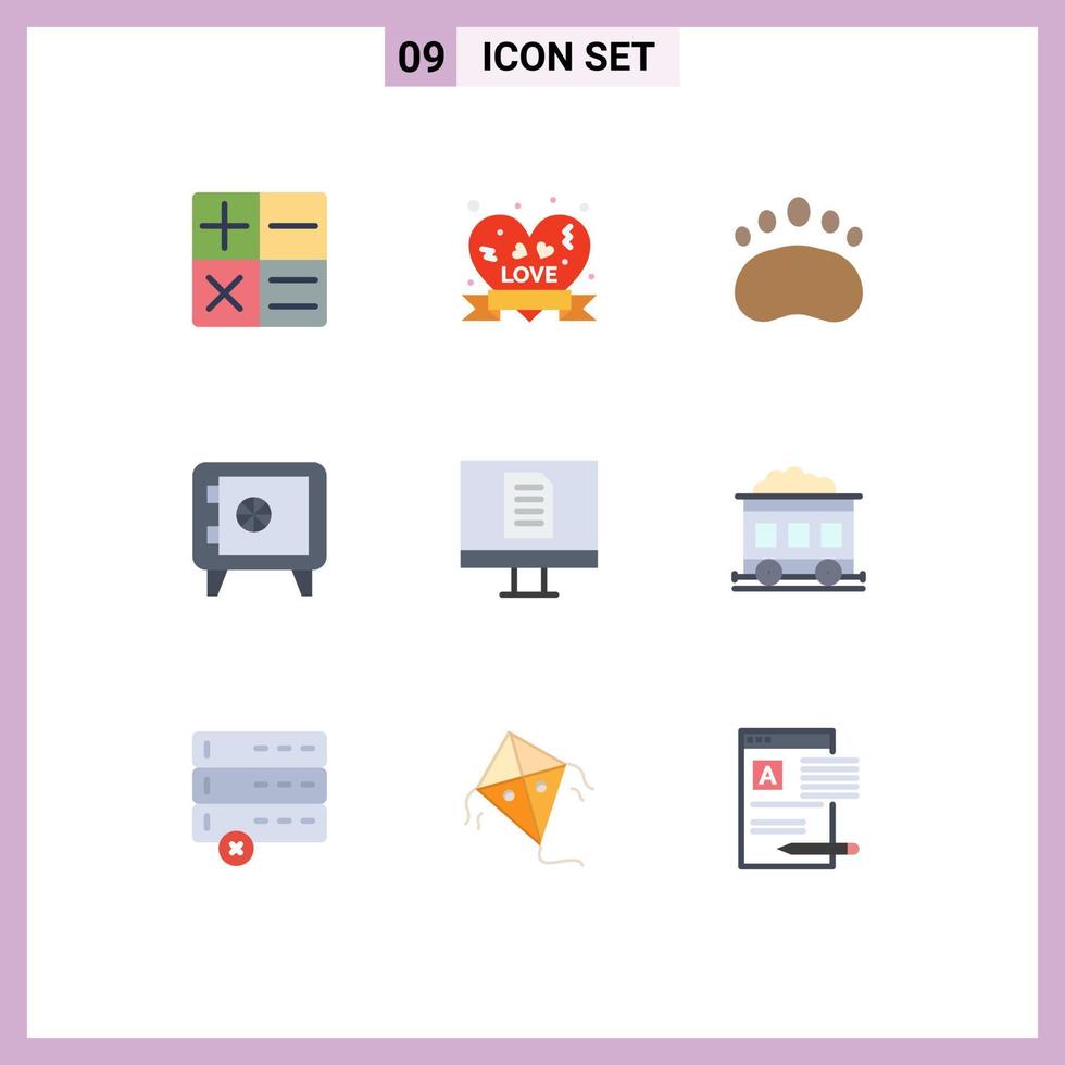 9 Flat Color concept for Websites Mobile and Apps pollution document logo computer locker Editable Vector Design Elements