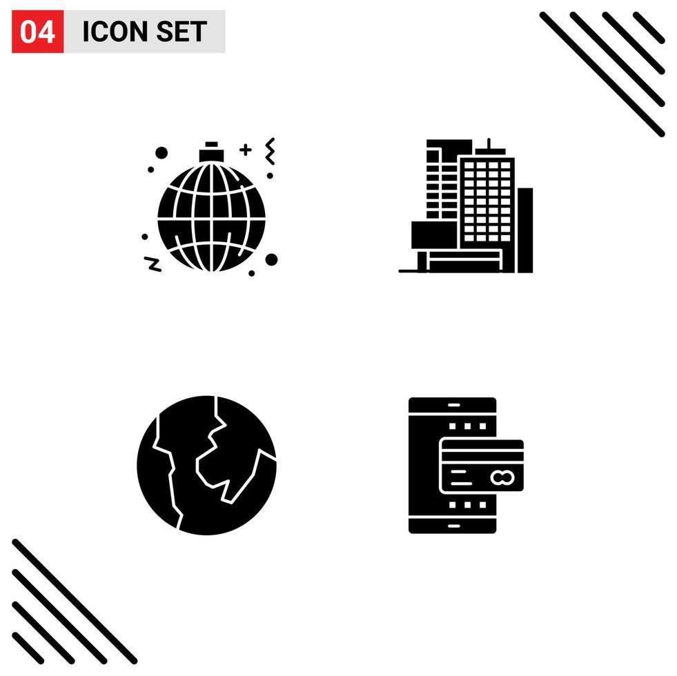 4 Creative Icons Modern Signs and Symbols of globe map lamp business mobile Editable Vector Design Elements