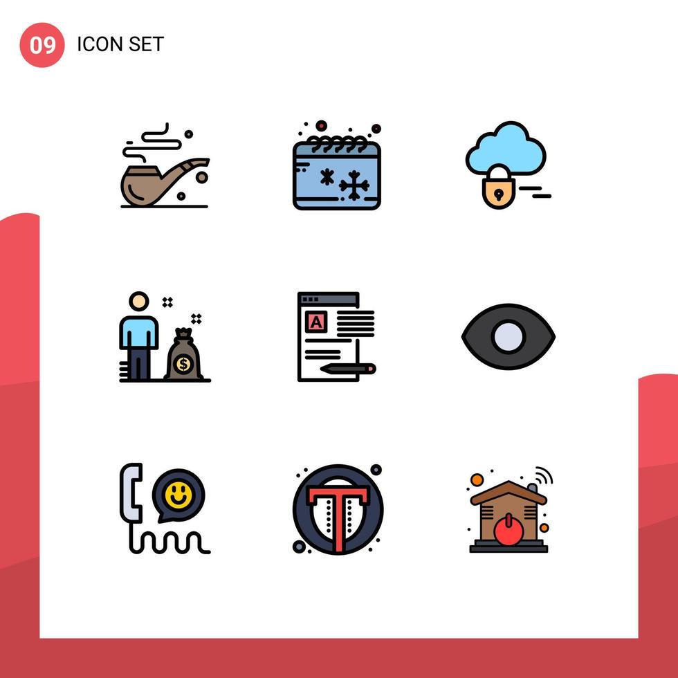 Modern Set of 9 Filledline Flat Colors and symbols such as report article lock news investor Editable Vector Design Elements