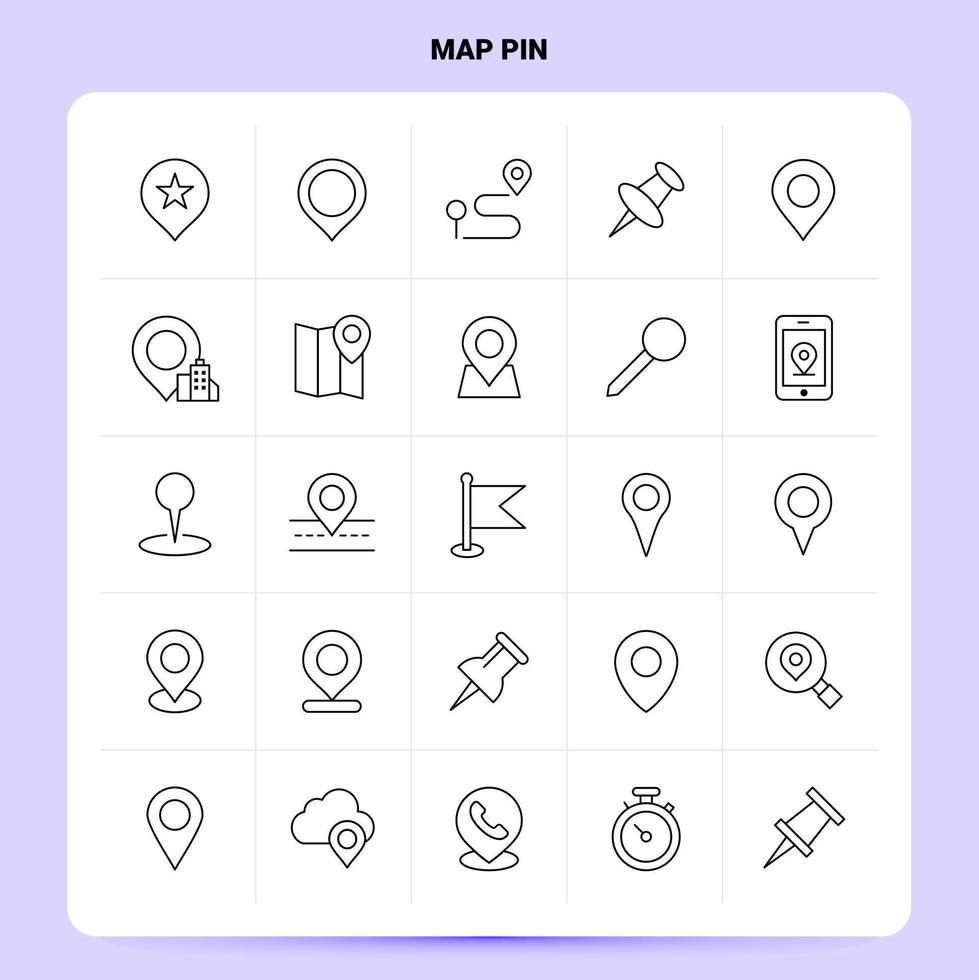 OutLine 25 Map Pin Icon set Vector Line Style Design Black Icons Set Linear pictogram pack Web and Mobile Business ideas design Vector Illustration