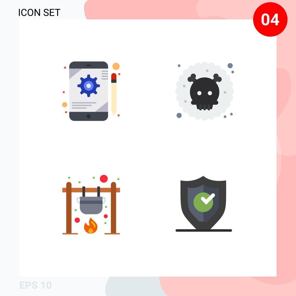 4 Universal Flat Icon Signs Symbols of app campfire tablet pollution cook Editable Vector Design Elements