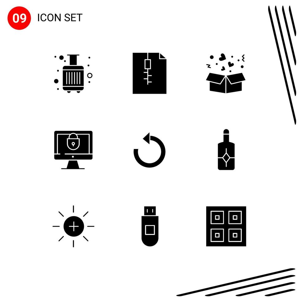 Modern Set of 9 Solid Glyphs and symbols such as rotate refresh delivery security internet Editable Vector Design Elements