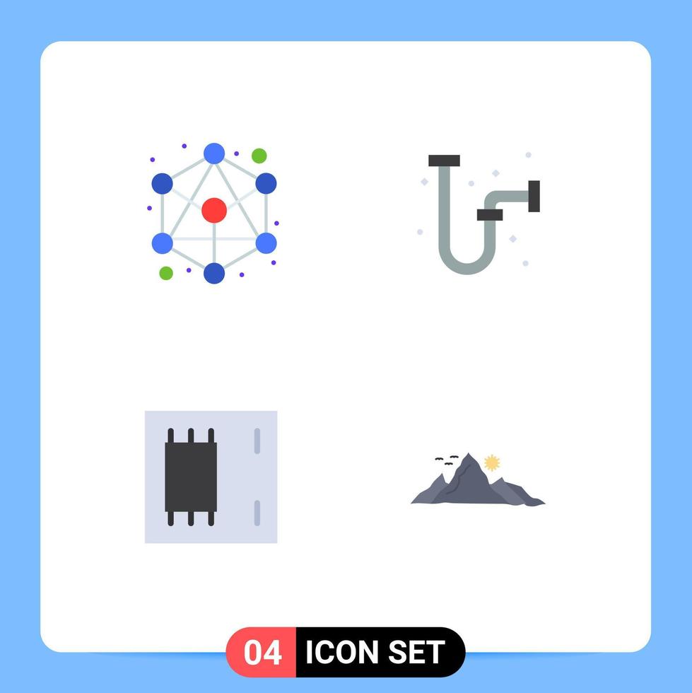 4 Universal Flat Icons Set for Web and Mobile Applications connection electronics construction pipe products Editable Vector Design Elements