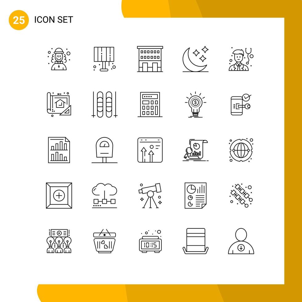 Modern Set of 25 Lines Pictograph of doctor stars buildings nature shops Editable Vector Design Elements