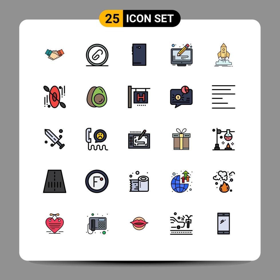 Modern Set of 25 Filled line Flat Colors and symbols such as copyright back extension camera smart phone Editable Vector Design Elements