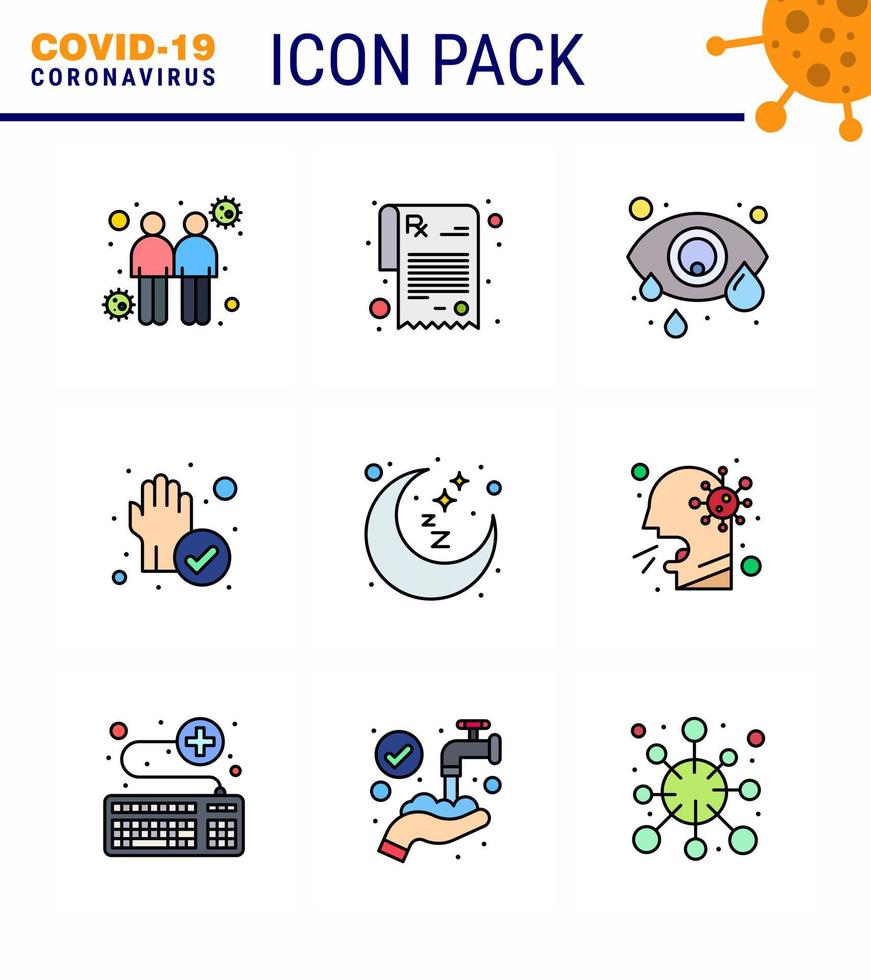 conjunto simple de protección covid19 azul 25 icono del paquete de iconos incluido dormir luna ojo limpio proteger coronavirus viral 2019nov enfermedad vector elementos de diseño