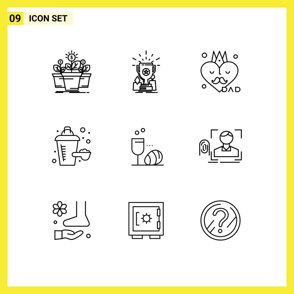 Stock Vector Icon Pack of 9 Line Signs and Symbols for glass nutrition supplement prize additive father Editable Vector Design Elements