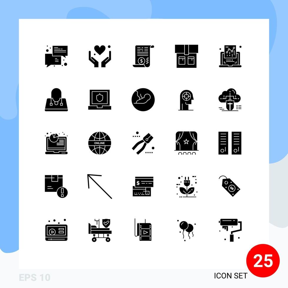 Universal Icon Symbols Group of 25 Modern Solid Glyphs of graph chart motivation fashion finance Editable Vector Design Elements