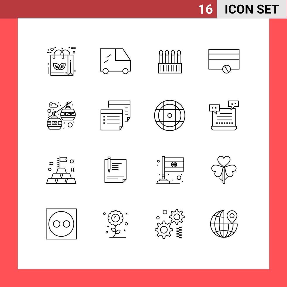 16 Thematic Vector Outlines and Editable Symbols of note transportation buds cable car money Editable Vector Design Elements