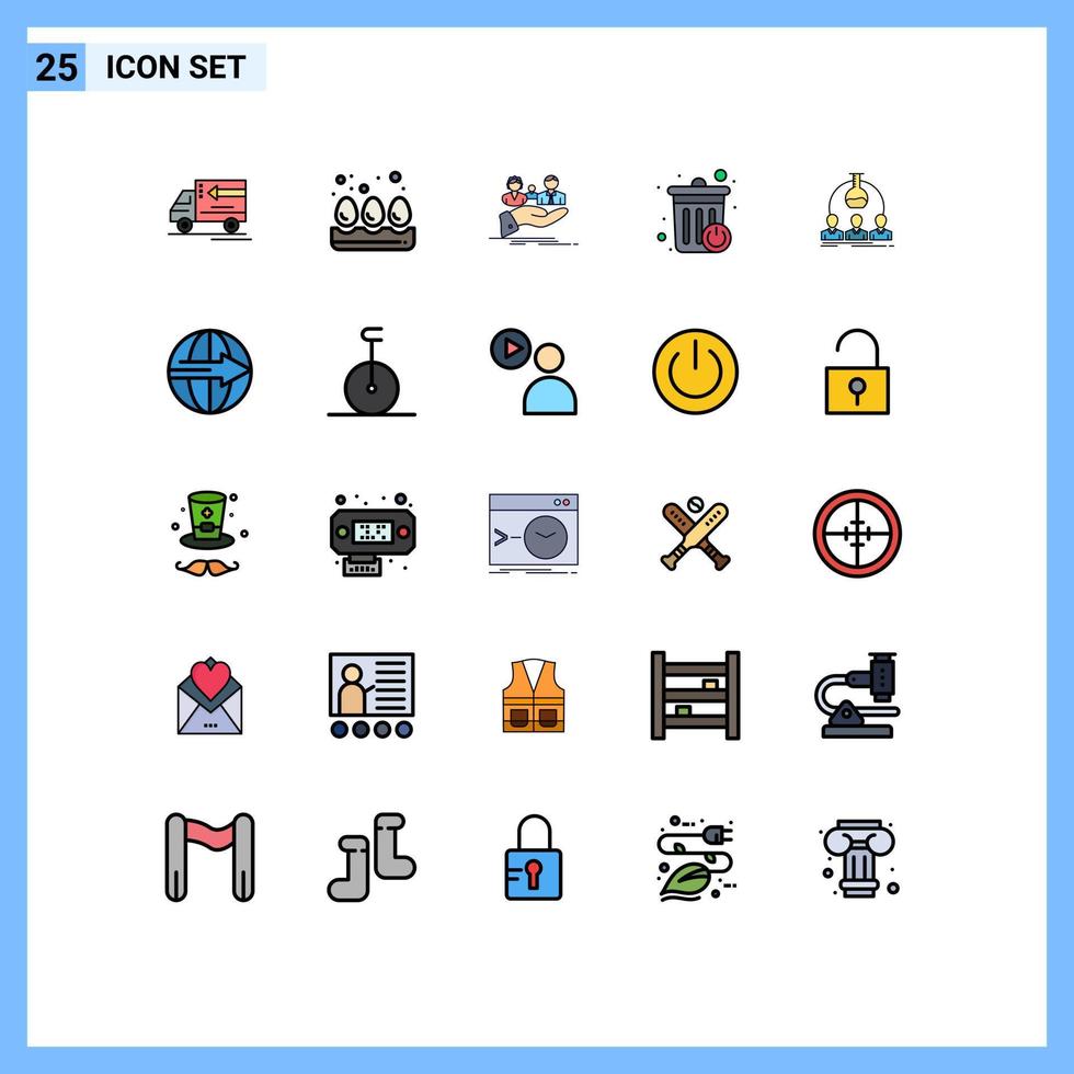 Set of 25 Vector Filled line Flat Colors on Grid for man labortary health recycle bin smart dustbin Editable Vector Design Elements