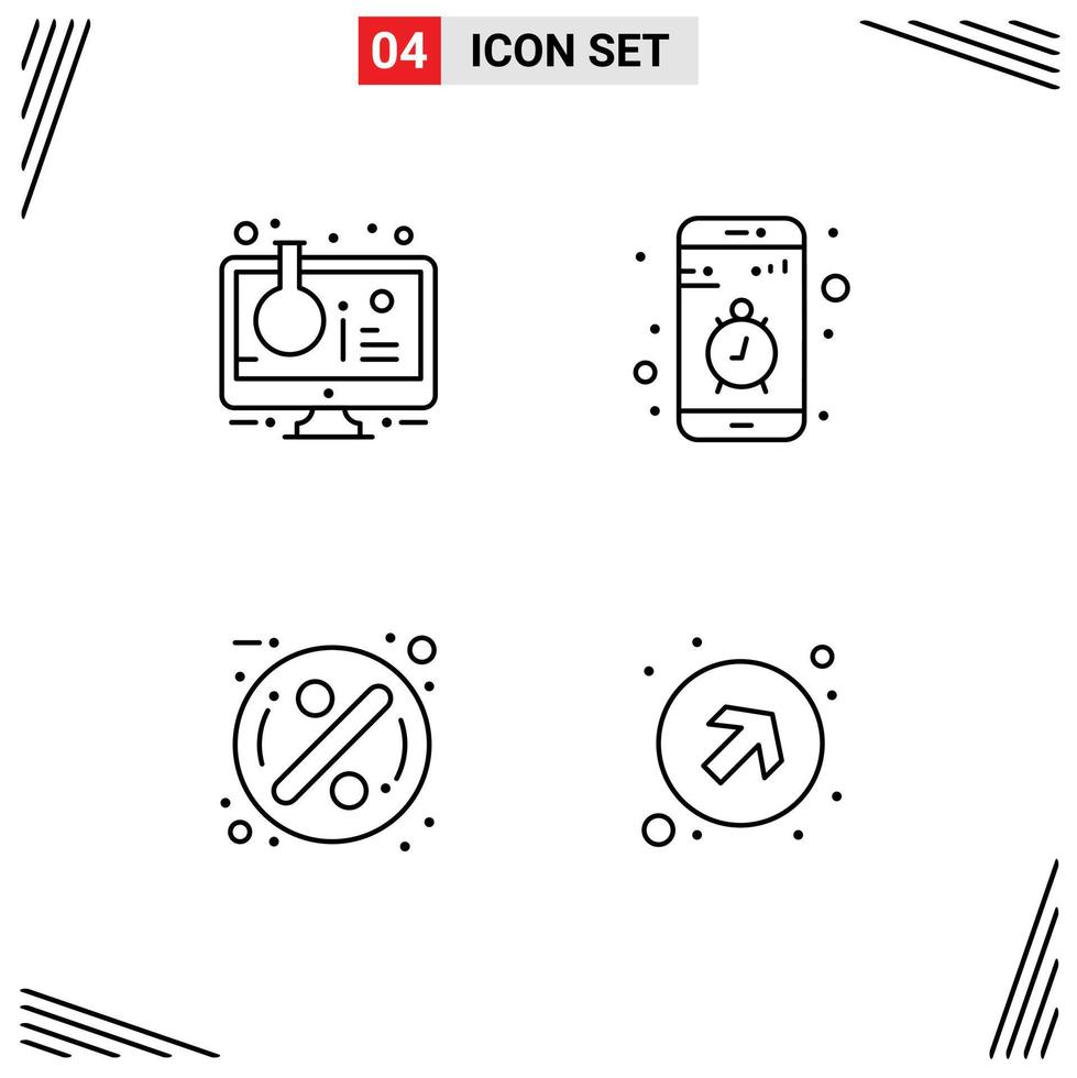 Set of 4 Modern UI Icons Symbols Signs for flask stop sample tube contact badge Editable Vector Design Elements