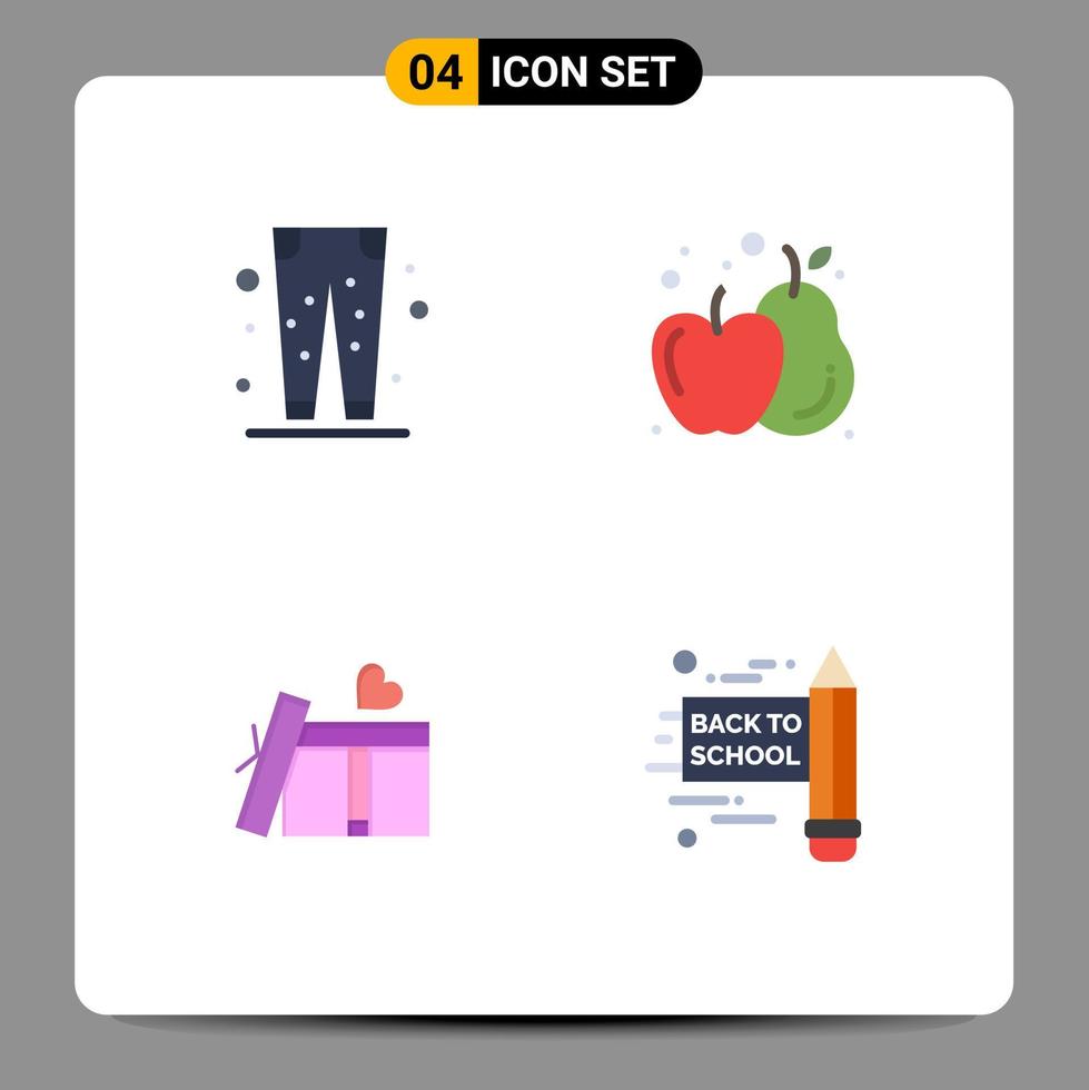 Group of 4 Flat Icons Signs and Symbols for trouser heart eid food school back to school Editable Vector Design Elements