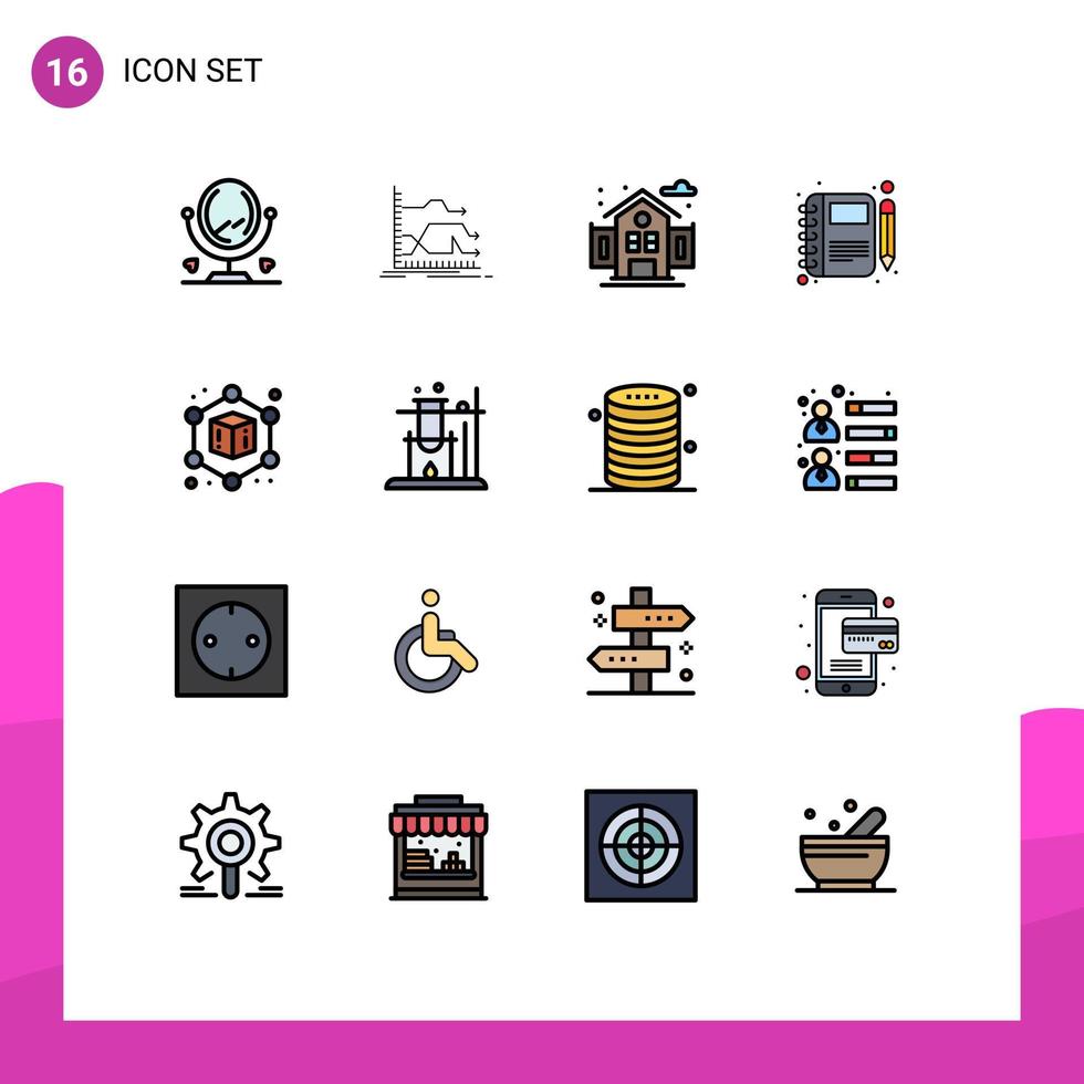 16 Universal Flat Color Filled Lines Set for Web and Mobile Applications geometric pen city notebook moleskin Editable Creative Vector Design Elements