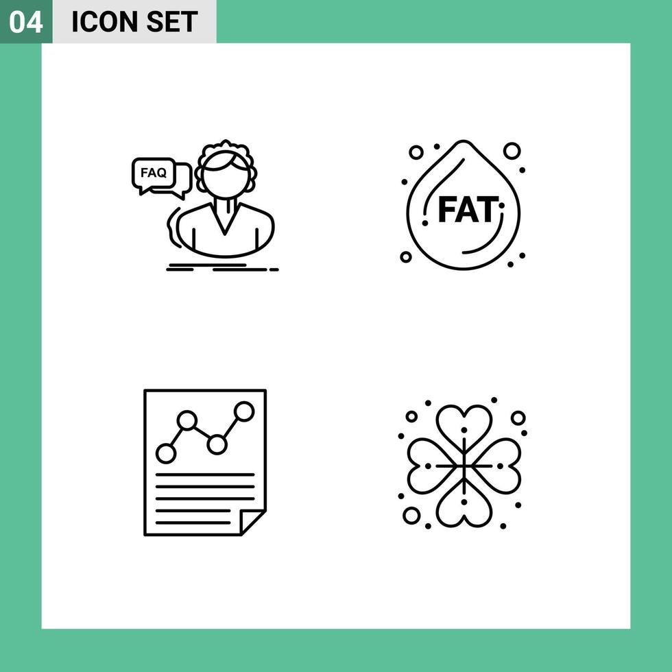 Group of 4 Modern Filledline Flat Colors Set for faq document consultation droop page Editable Vector Design Elements