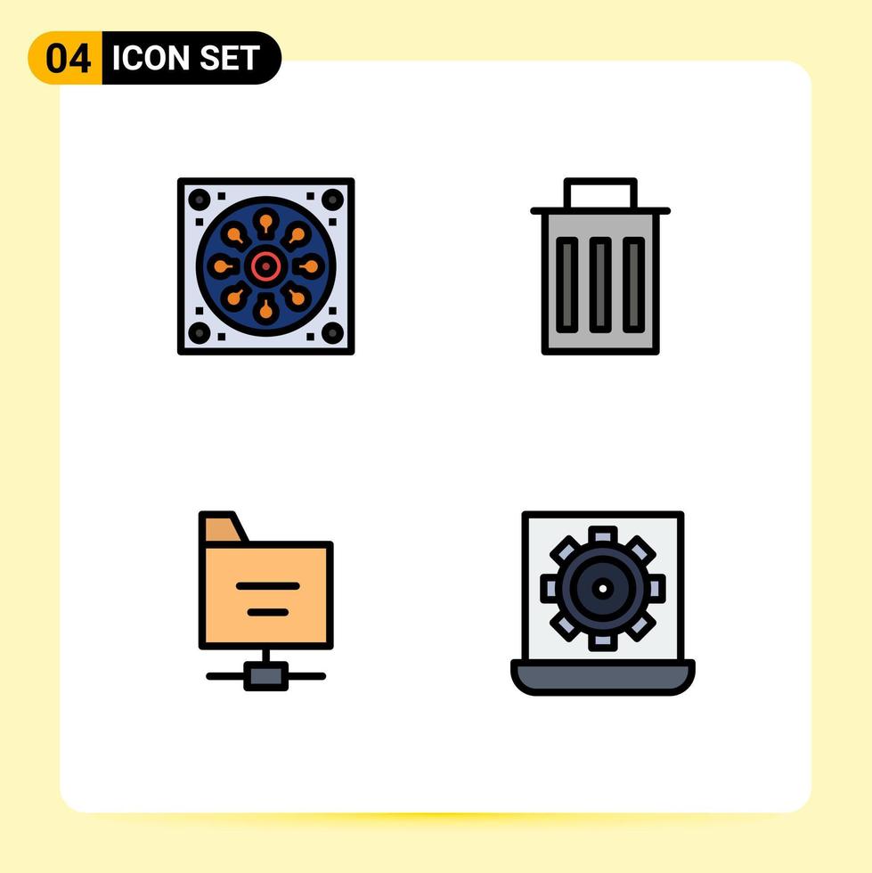 4 Filledline Flat Color concept for Websites Mobile and Apps bathroom folder toilet trash computer Editable Vector Design Elements