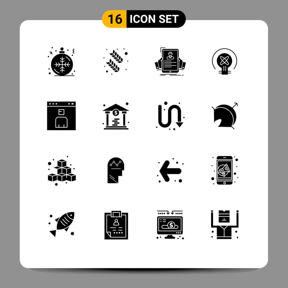 Universal Icon Symbols Group of 16 Modern Solid Glyphs of avatar idea resume light profile Editable Vector Design Elements