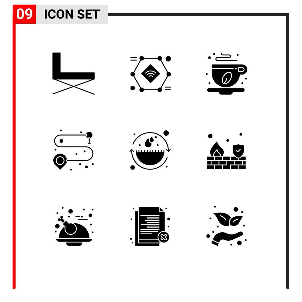 Set of 9 Commercial Solid Glyphs pack for earth day road smart camera point coffee Editable Vector Design Elements