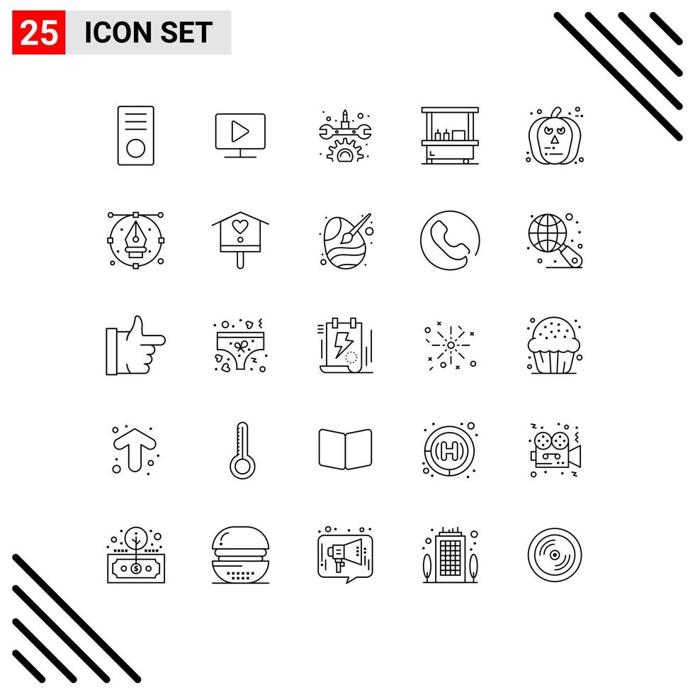 Set of 25 Modern UI Icons Symbols Signs for halloween stand play park drink Editable Vector Design Elements