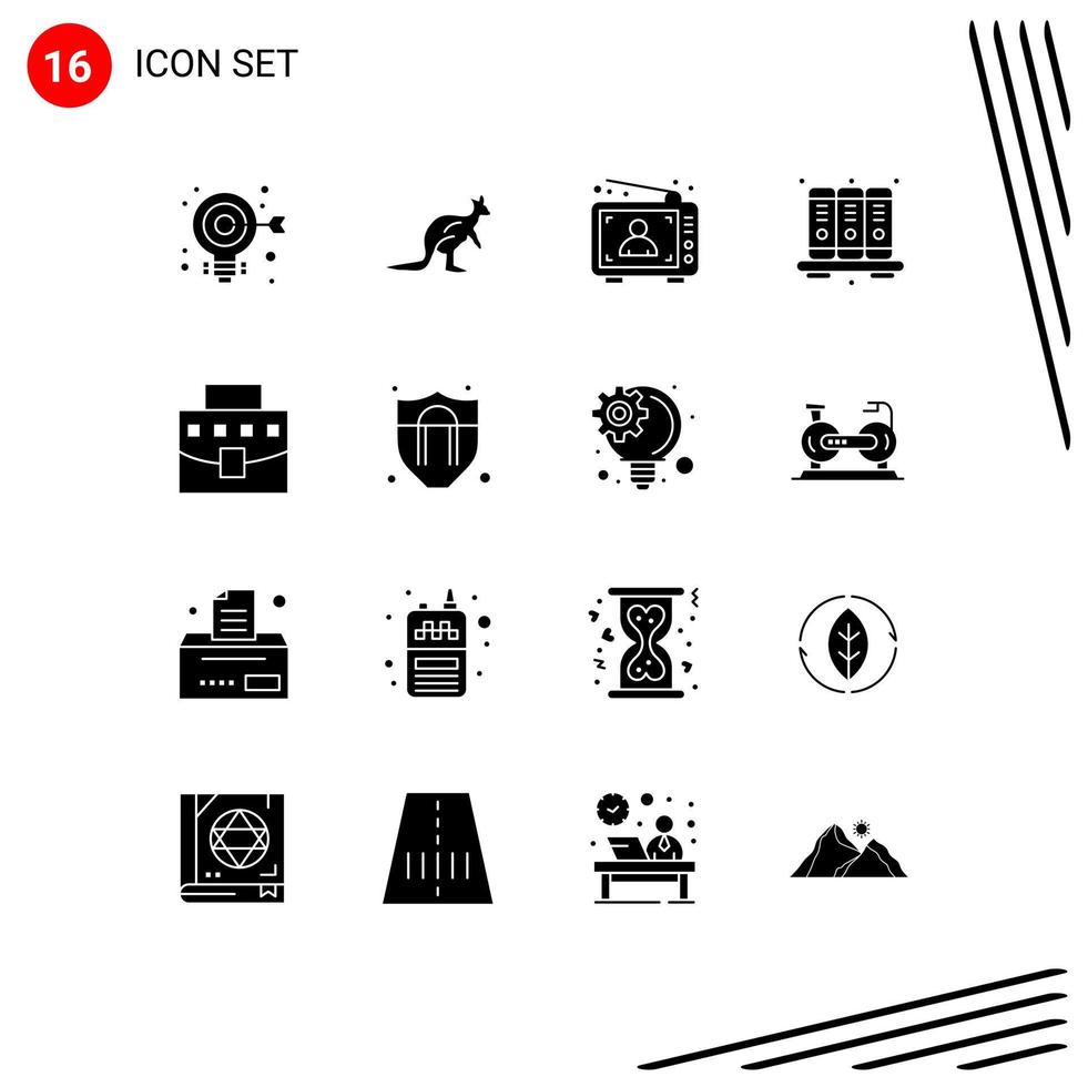 Group of 16 Solid Glyphs Signs and Symbols for knowledge agenda kangaroo marketing advertising Editable Vector Design Elements