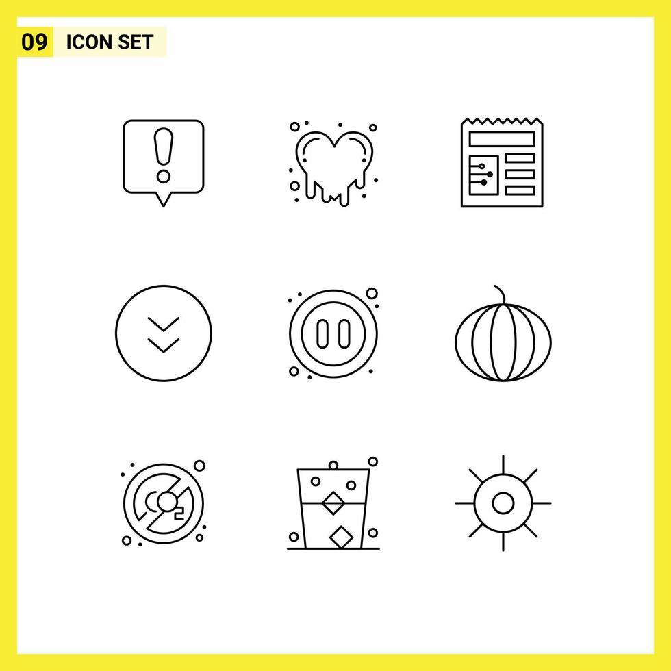 9 Creative Icons Modern Signs and Symbols of pumpkin pause ui multimedia download Editable Vector Design Elements