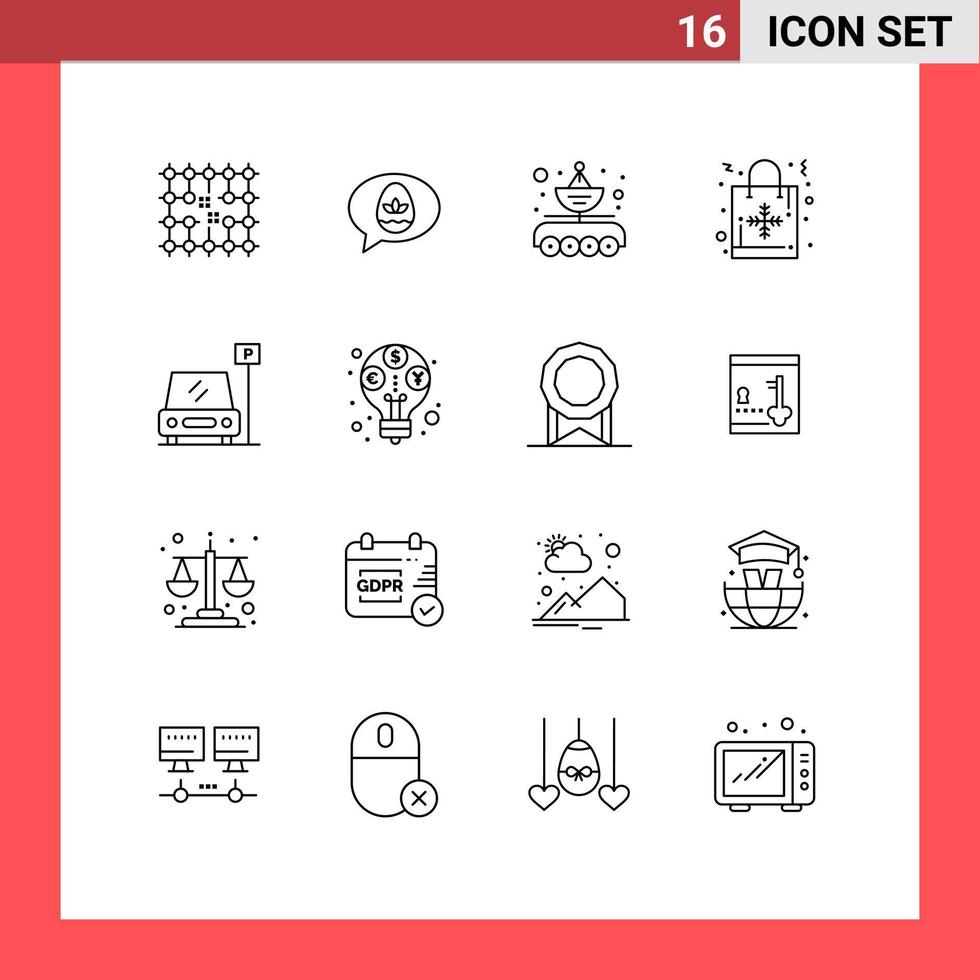 Mobile Interface Outline Set of 16 Pictograms of hand bag christmas bag nature christmas parabola Editable Vector Design Elements