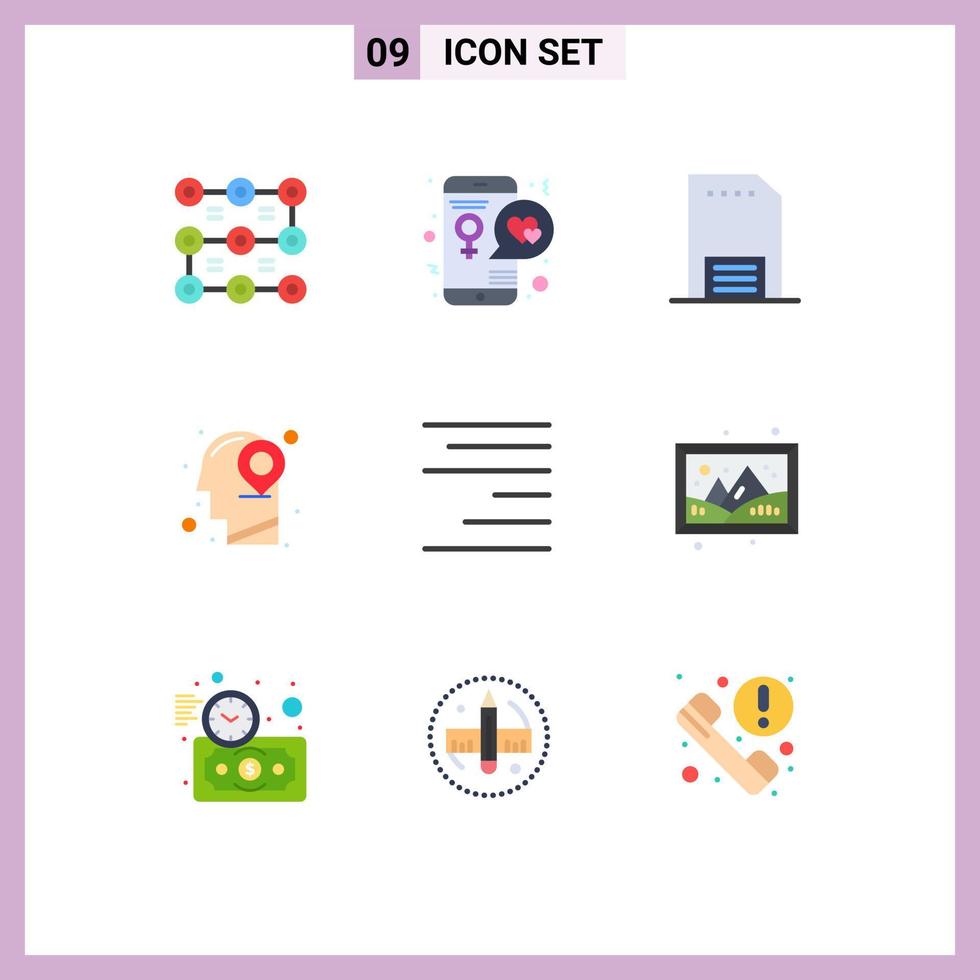 Modern Set of 9 Flat Colors and symbols such as mind location mobile head leaflet Editable Vector Design Elements