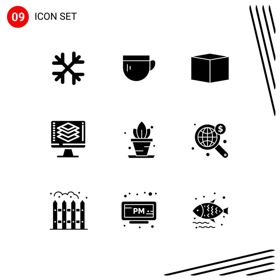 9 Solid Glyph concept for Websites Mobile and Apps shelf home box screen code Editable Vector Design Elements