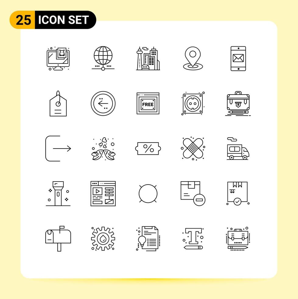 Modern Set of 25 Lines and symbols such as application pin network map palace Editable Vector Design Elements