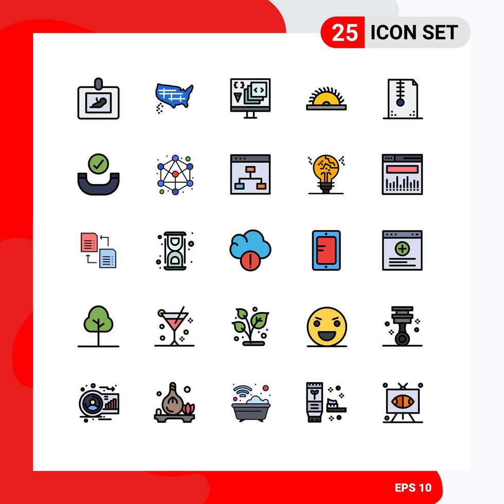 Pictogram Set of 25 Simple Filled line Flat Colors of archive tool app saw programming Editable Vector Design Elements