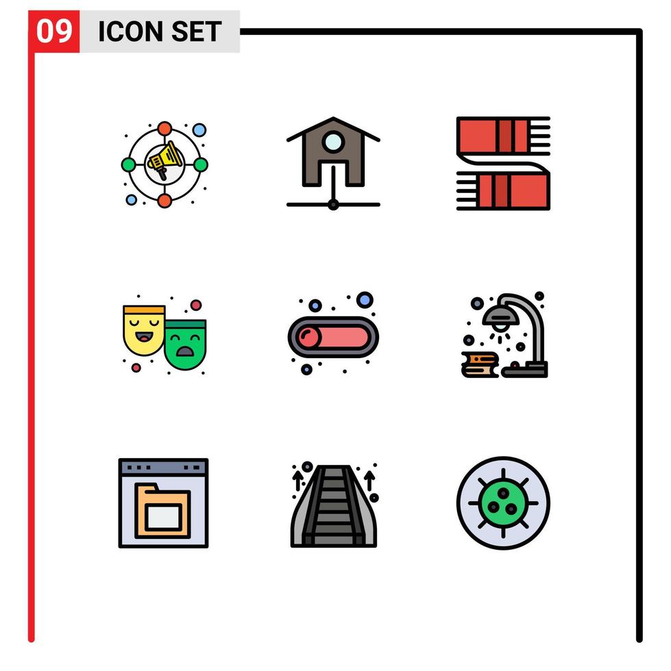 Universal Icon Symbols Group of 9 Modern Filledline Flat Colors of switch off clothing happy sad roles Editable Vector Design Elements