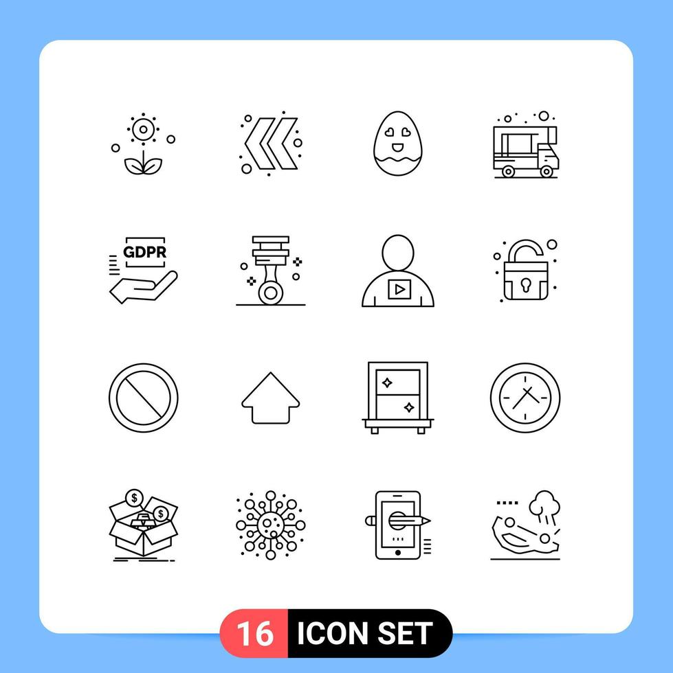 16 signos de contorno universal símbolos de protección gdpr cumplimiento de huevo caravana elementos de diseño vectorial editables vector