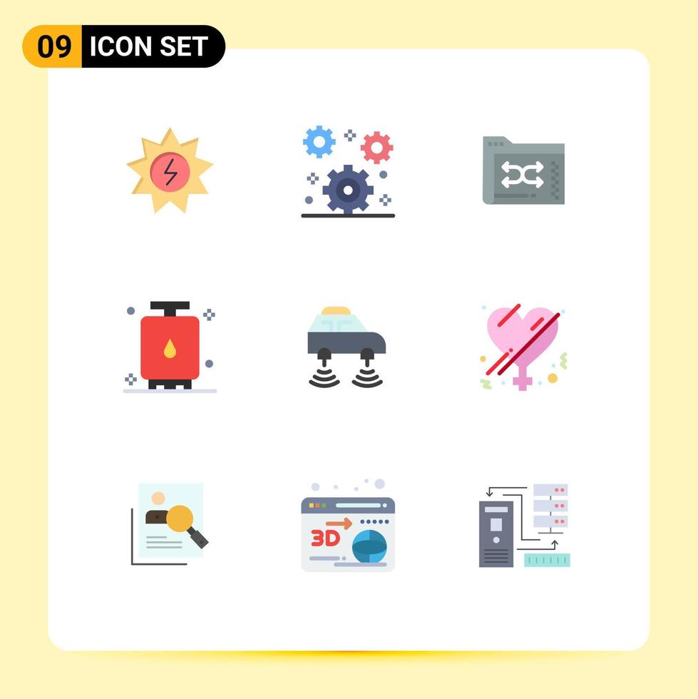 9 User Interface Flat Color Pack of modern Signs and Symbols of tank gas backup energy management Editable Vector Design Elements