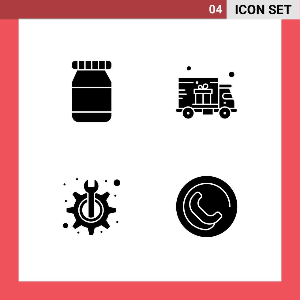 Universal Icon Symbols Group of 4 Modern Solid Glyphs of bottle fix gift delivery maintenance phone Editable Vector Design Elements