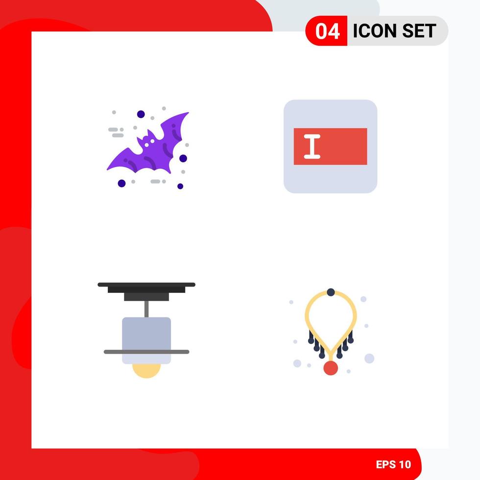 Set of 4 Commercial Flat Icons pack for bat interior scary text field light Editable Vector Design Elements