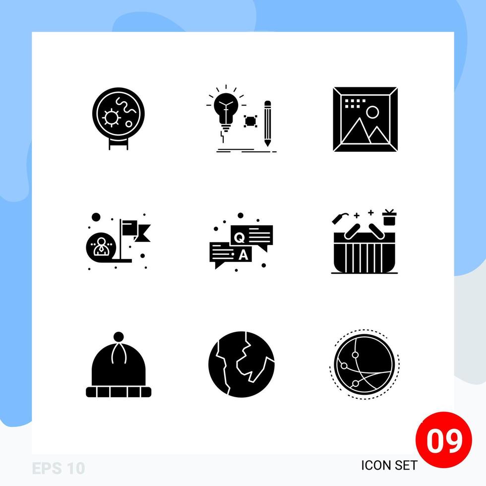 Modern Set of 9 Solid Glyphs and symbols such as success employee lightbulb achievement picture Editable Vector Design Elements