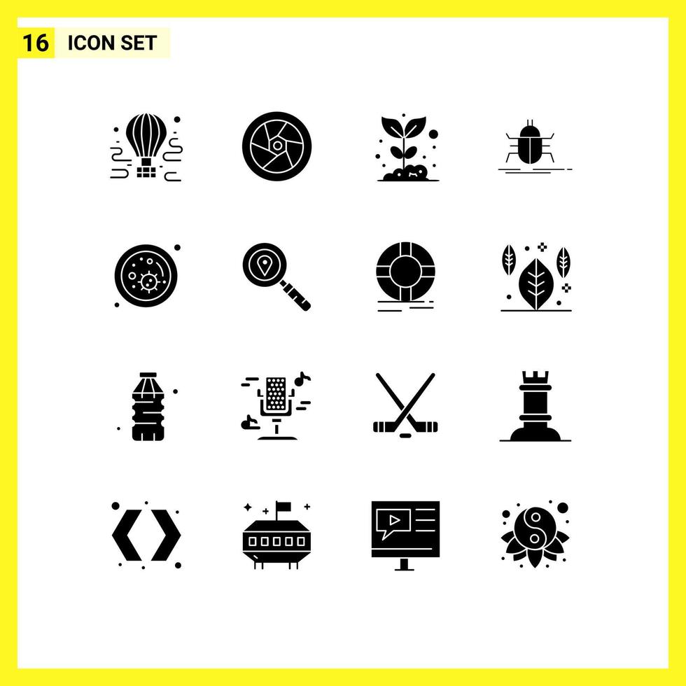 Set of 16 Modern UI Icons Symbols Signs for testing bugs television bug nature Editable Vector Design Elements