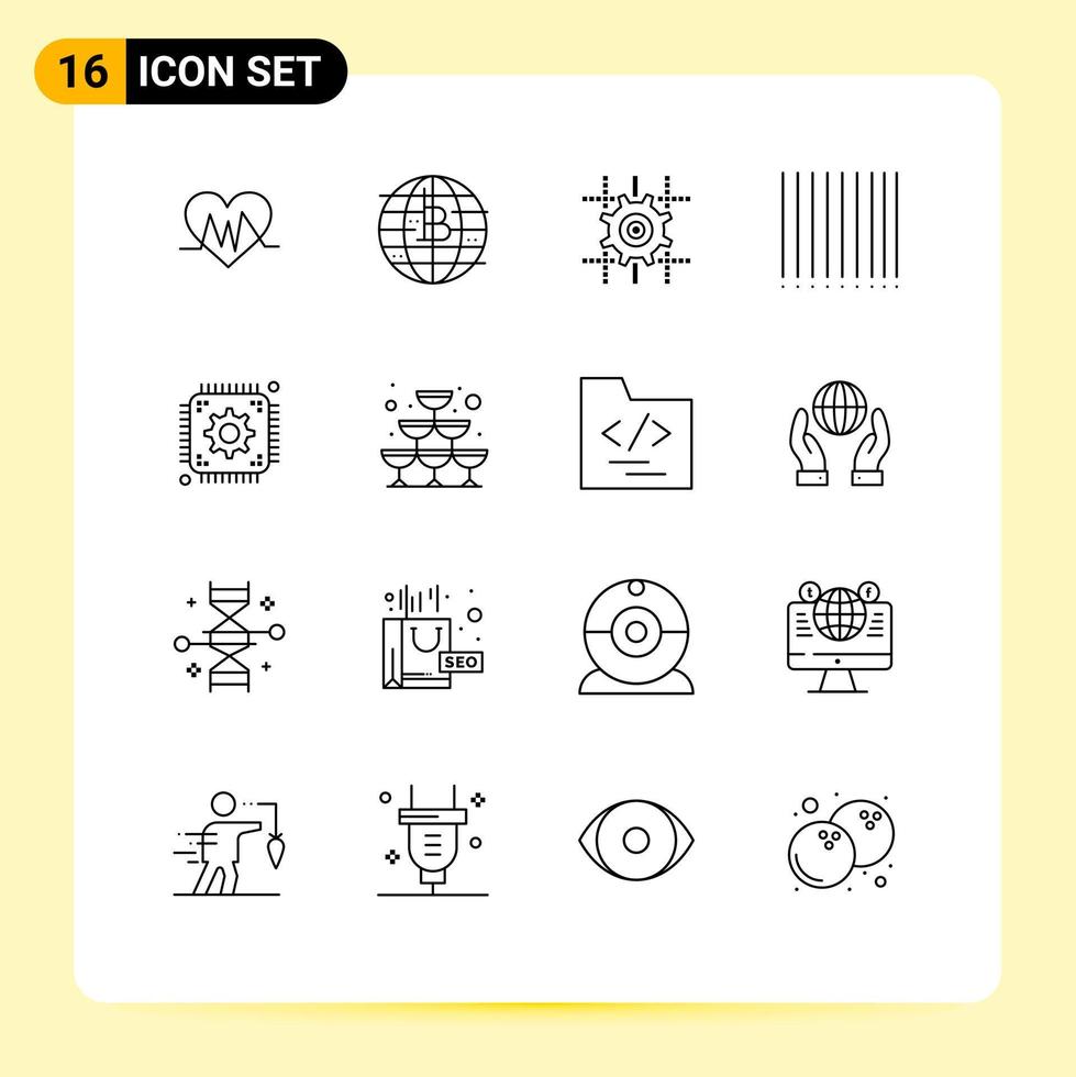 Universal Icon Symbols Group of 16 Modern Outlines of web setting setting chip barcode Editable Vector Design Elements