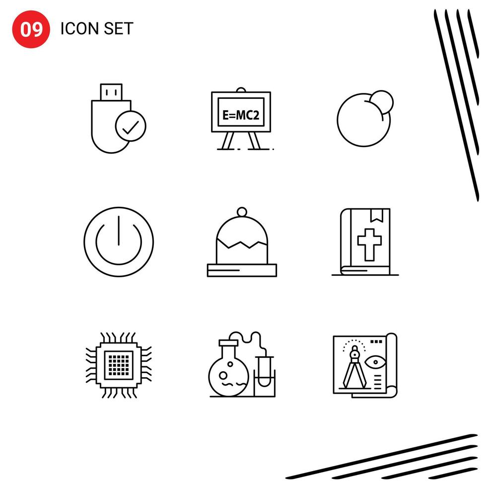 Set of 9 Commercial Outlines pack for power electronics science formula devices crypto currency Editable Vector Design Elements