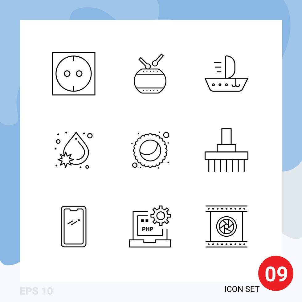 Modern Set of 9 Outlines Pictograph of combine moon skiff mardi gras drop Editable Vector Design Elements