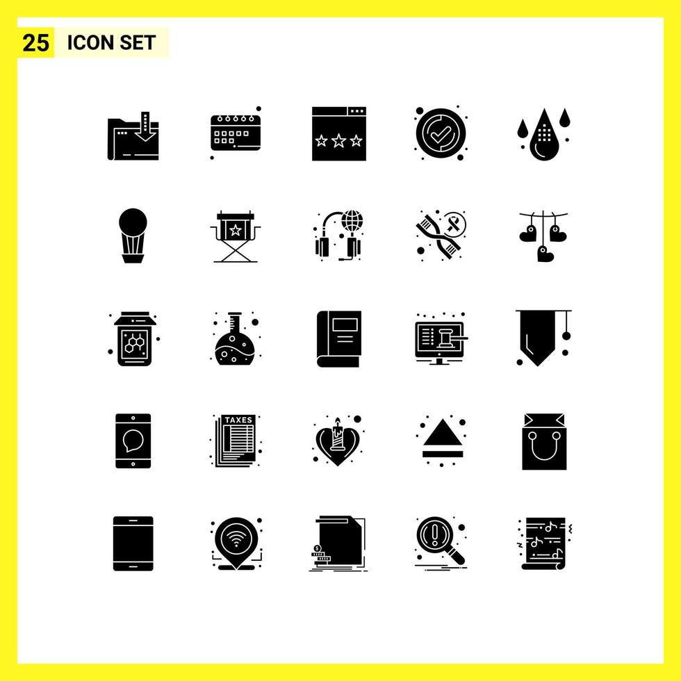 Pack of 25 creative Solid Glyphs of coding tick study interface ranking Editable Vector Design Elements