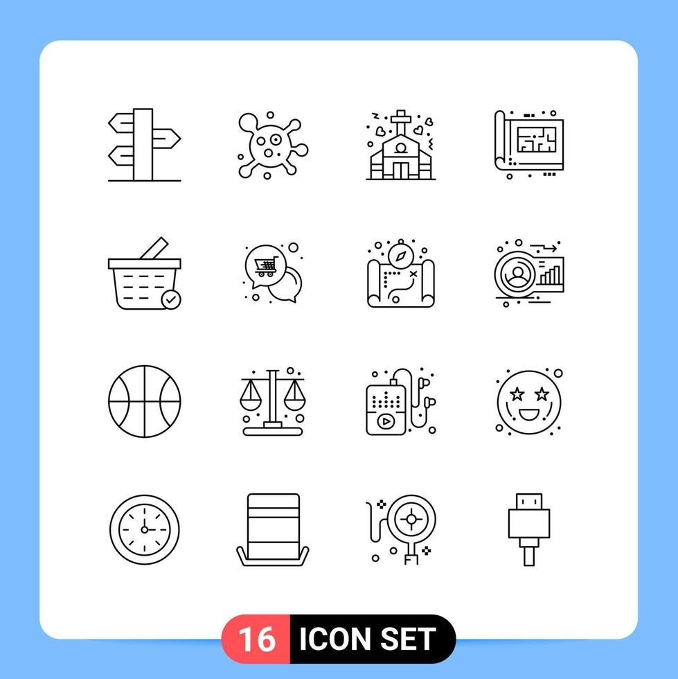 conjunto de 16 iconos de ui modernos símbolos signos para comprar plan capilla piso azul elementos de diseño vectorial editables vector