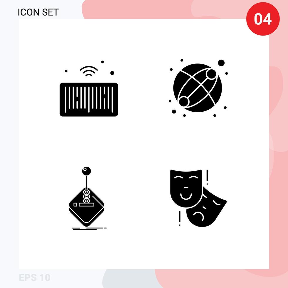 4 Creative Icons Modern Signs and Symbols of barcode gaming things toy stick Editable Vector Design Elements