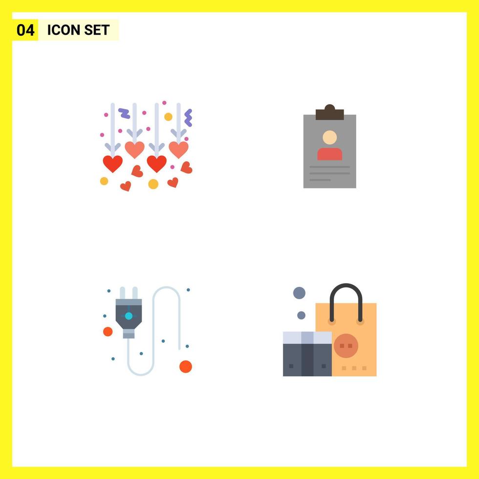 4 Flat Icon concept for Websites Mobile and Apps hanging wedding plug resume curriculum advertising Editable Vector Design Elements